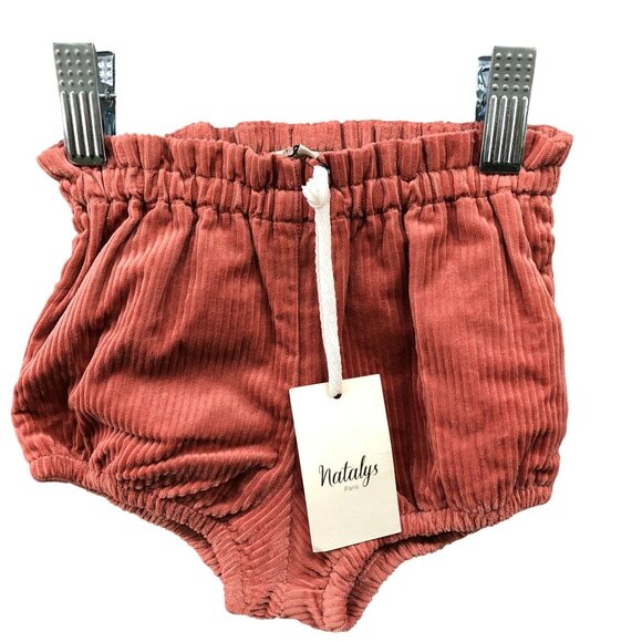 NWT Natalys Baby Girls 6M Corduroy Shorts Bloomers Peach Pink Pull On Paperbag - Picture 1 of 5